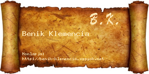 Benik Klemencia névjegykártya